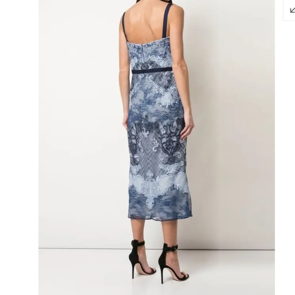 NWT Marchesa Notte 3D Embroidered Grosgrain Midi Cocktail Dress Blue Sz 8 - Picture 3 of 16